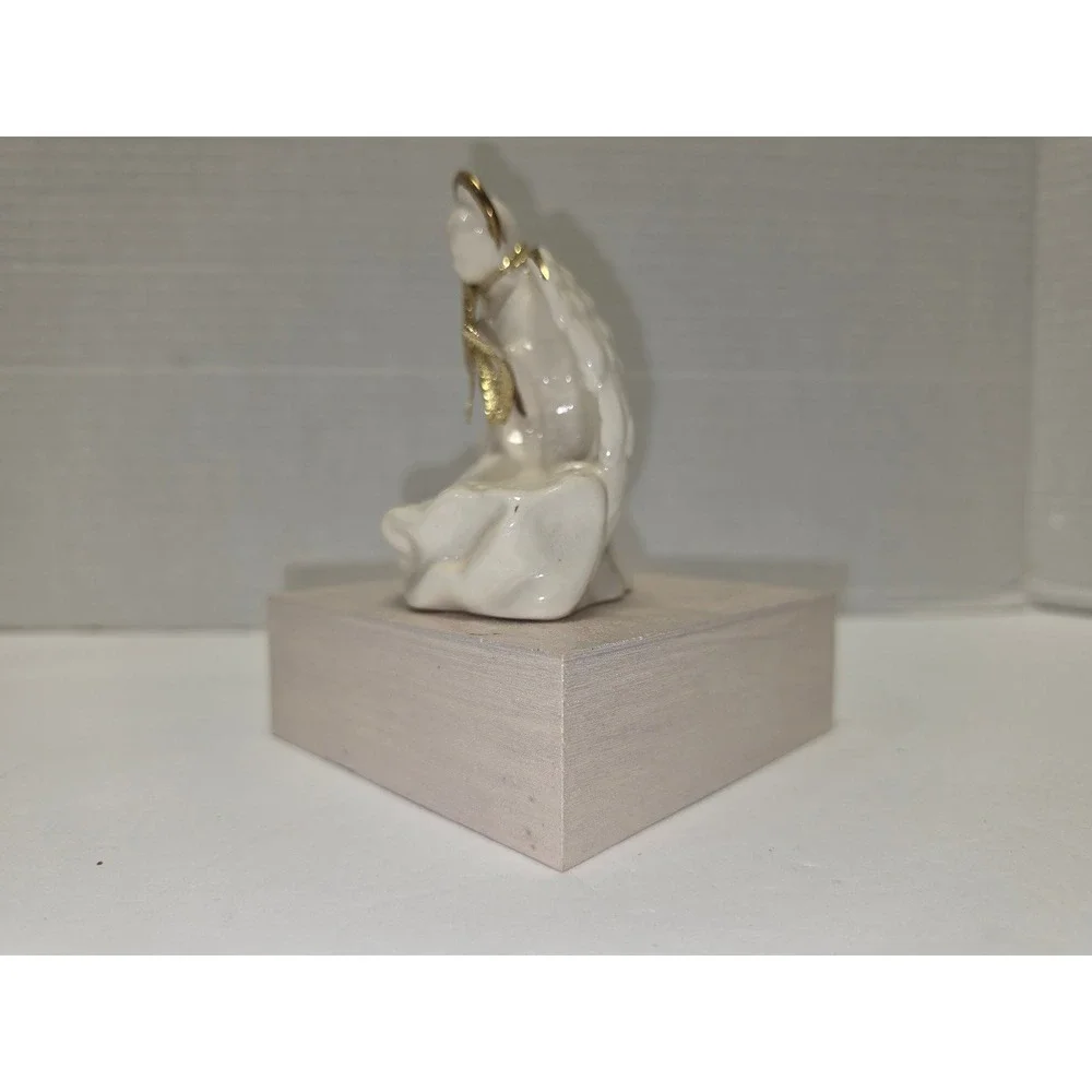 vintage‎ white porcelain angel figurine with gold accents signed